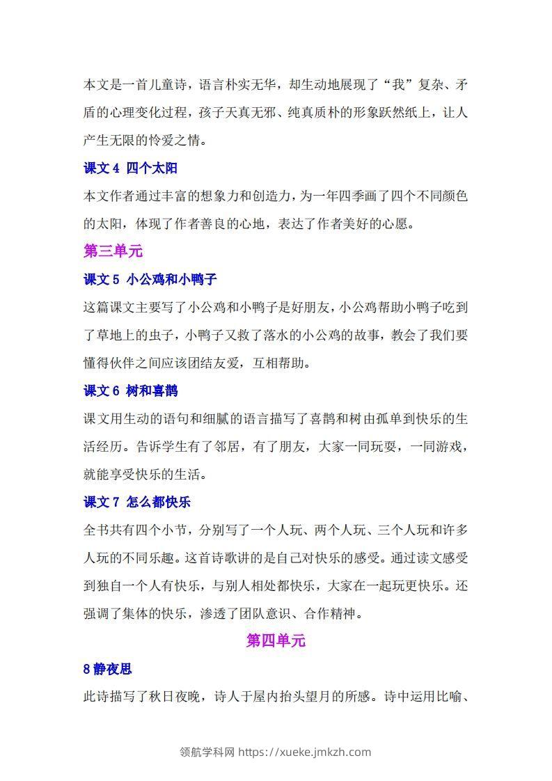 图片[2]-一年级语文下册课文内容中心思想专题归纳汇总-领航学科网