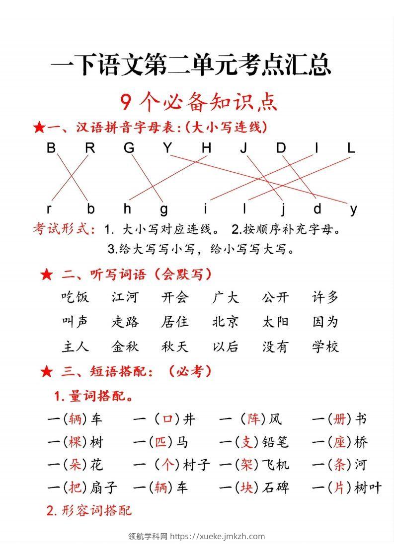 一下语文第二单元10个必备知识点-领航学科网
