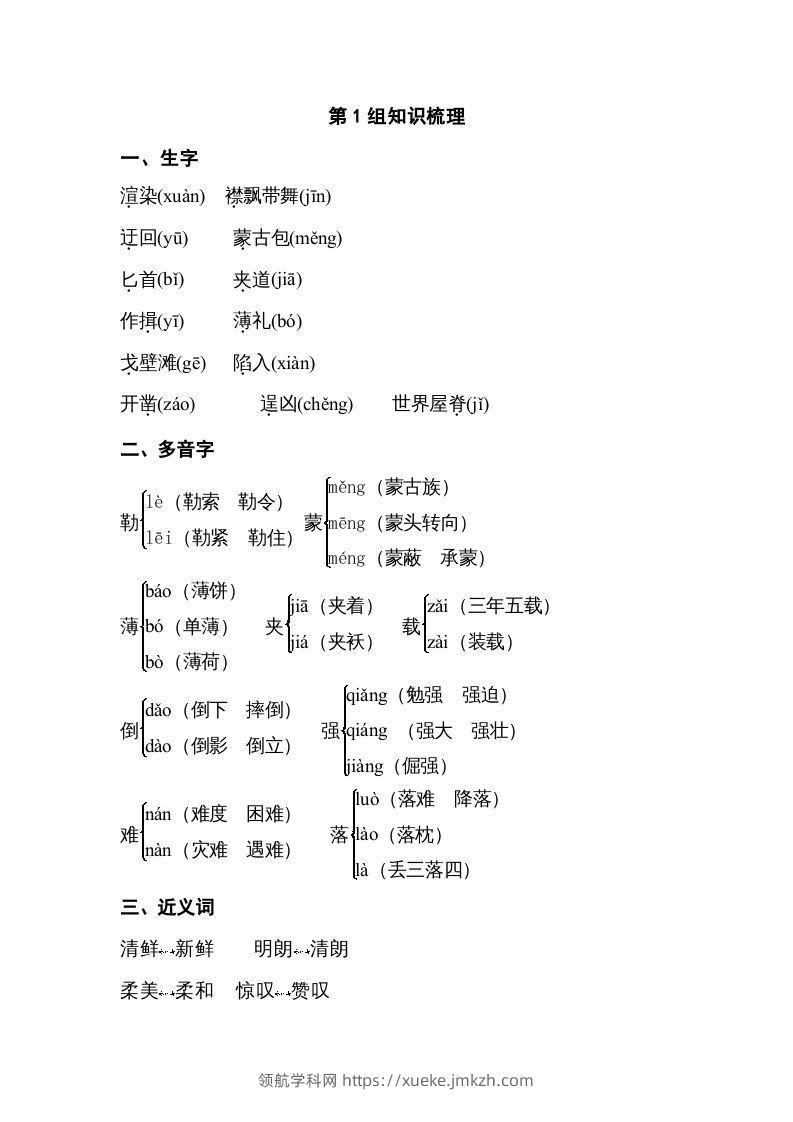 五年级语文下册专项知识梳理（部编版）-领航学科网