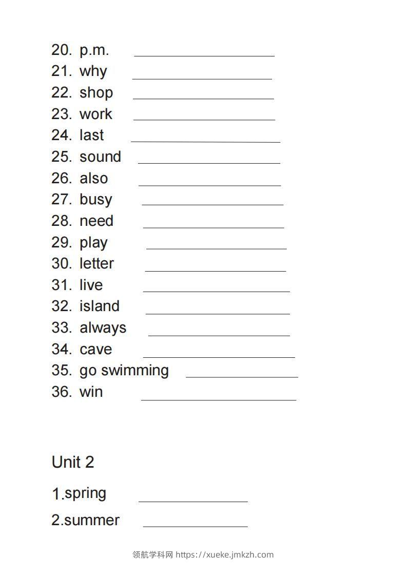 图片[2]-五年级英语下册单词表英译汉（人教PEP版）-领航学科网