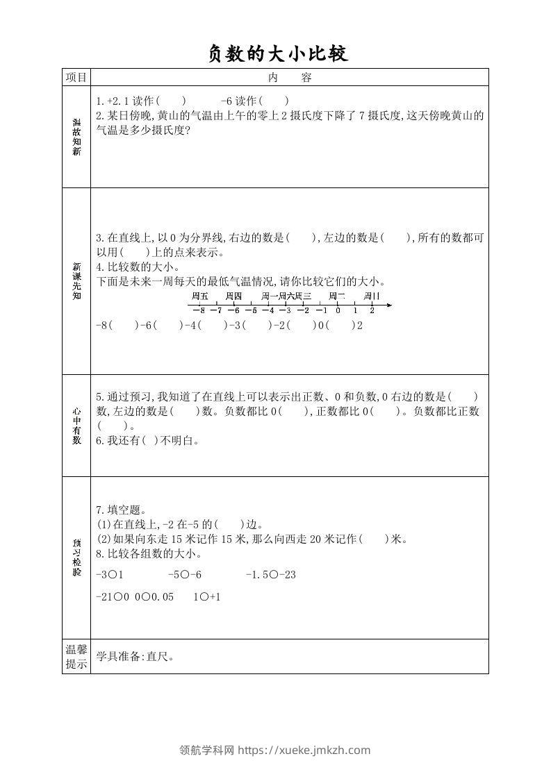 图片[2]-六年级数学下册全册学生课前预习单（人教版）-领航学科网