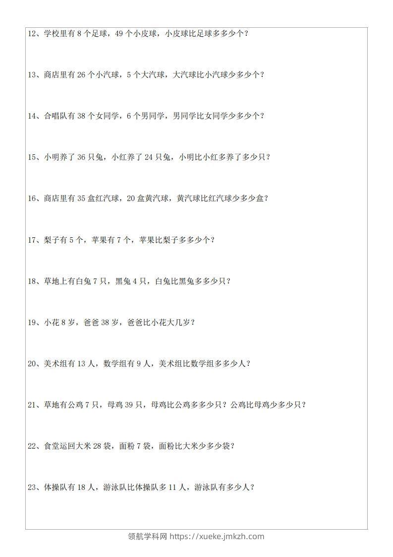 图片[2]-1年级数学应用题大全(含答案).doc-领航学科网