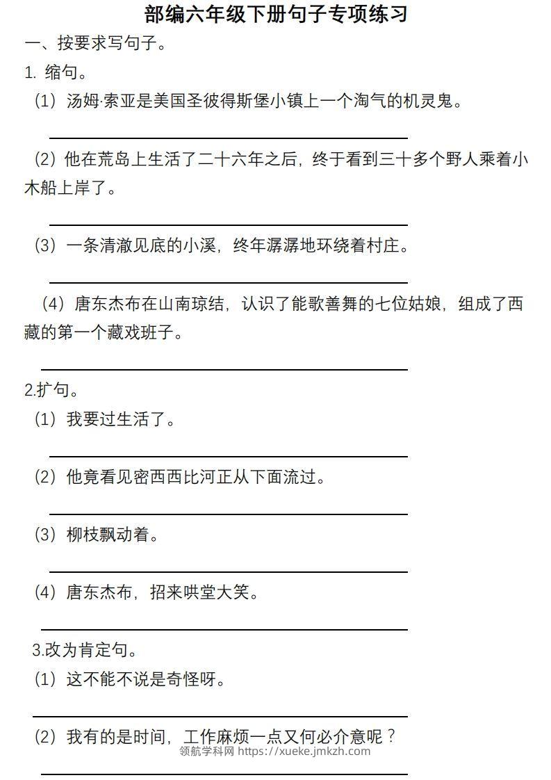 6年级句子专项练习-领航学科网