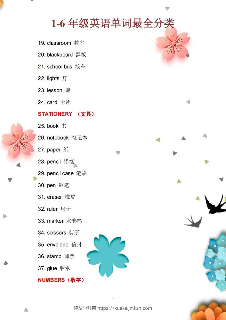 图片[2]-【小学英语】1至6年级英语单词最全分类-领航学科网