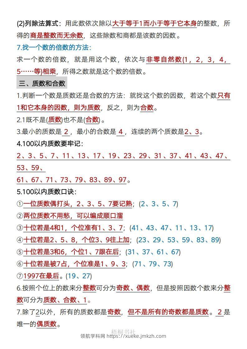 图片[2]-数学五年级下册必背知识点汇总-领航学科网