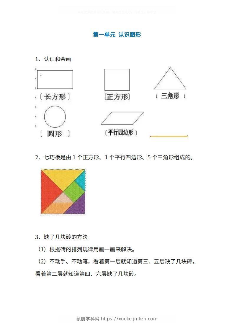 人教版1年级数学下册知识点1-4单元-领航学科网
