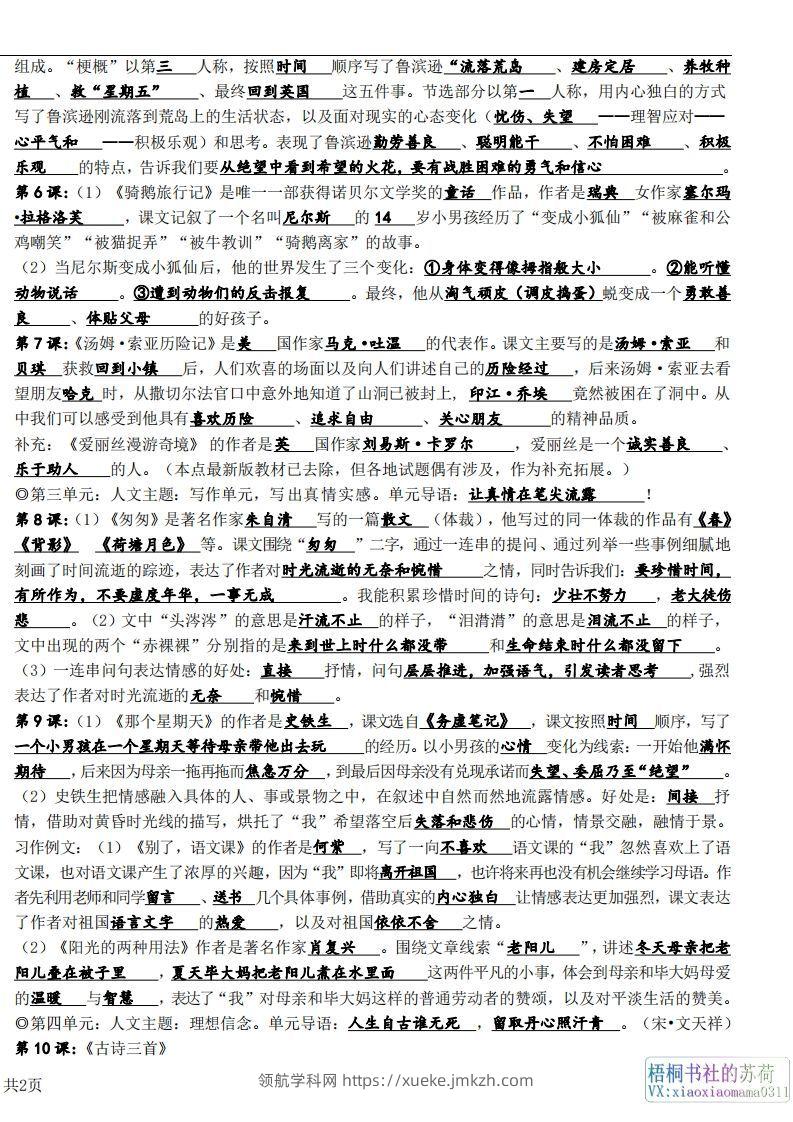 图片[2]-六年级下册课文必背核心知识点梳理-领航学科网