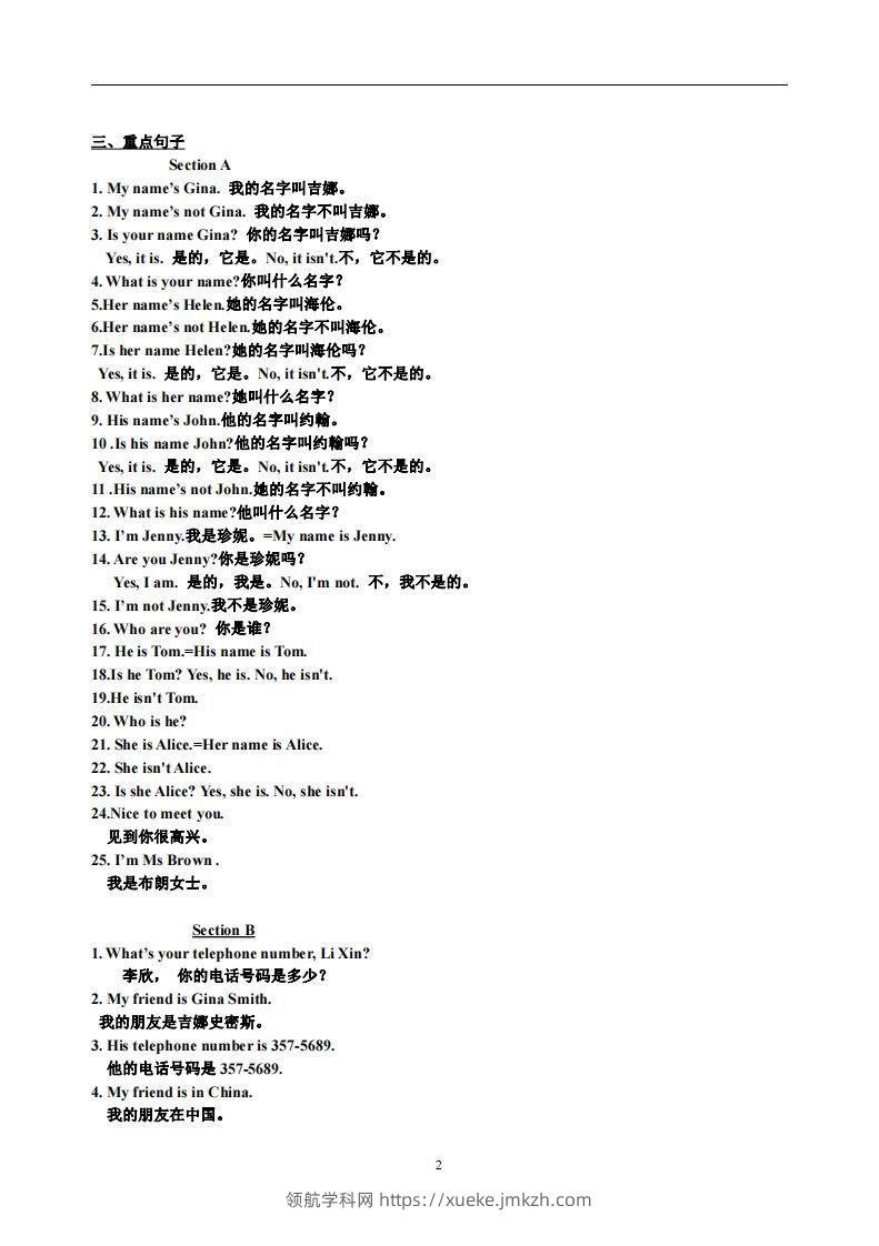 图片[2]-1.人教版七年级上英语Unit1复习提纲-领航学科网