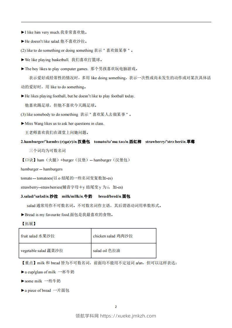 图片[2]-人教版英语七年级上Unit6Doyoulikebananas知识点-领航学科网