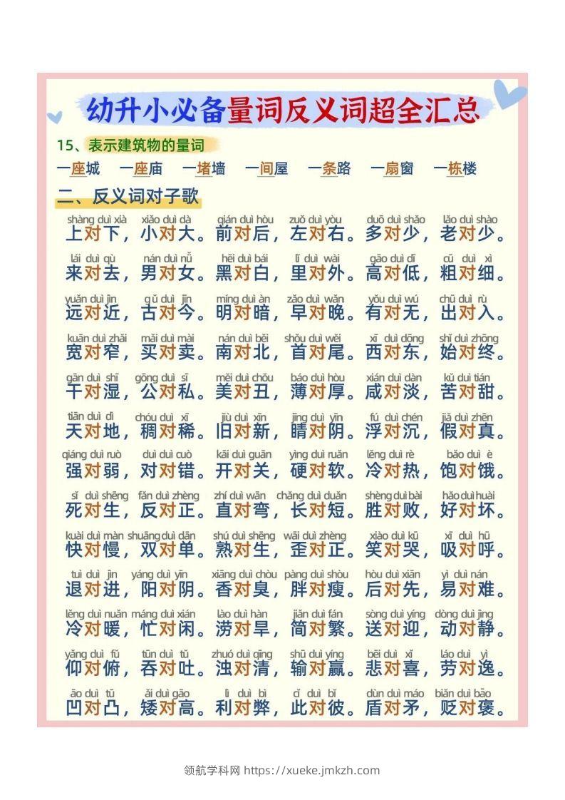 图片[3]-幼小衔接必备量词反义词汇总-领航学科网