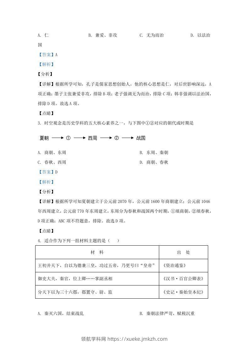 图片[2]-2021-2022学年山东省济南东南片区九年级上学期历史期末试题及答案(Word版)-领航学科网