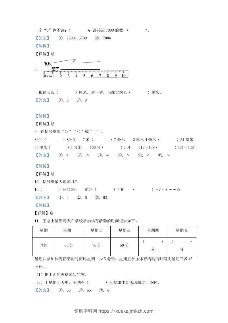 图片[3]-2020-2021学年江苏省徐州邳州市二年级下册数学期末试题及答案(Word版)-领航学科网