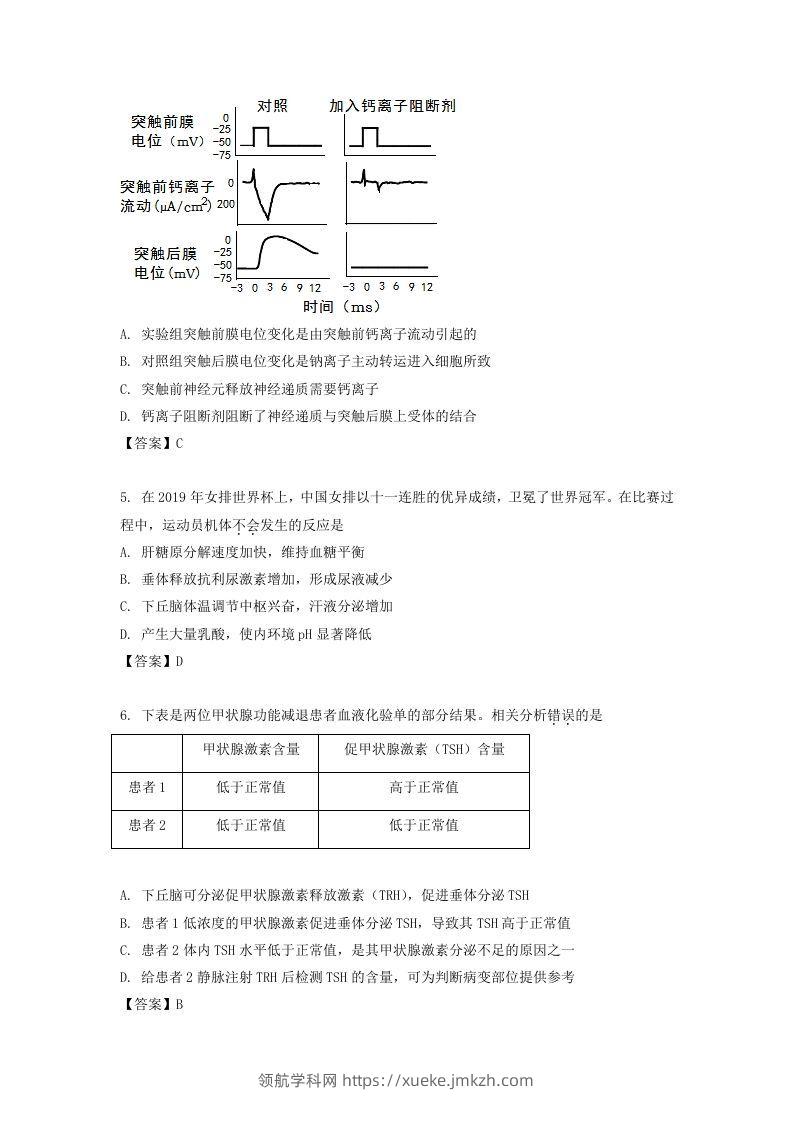 图片[2]-2019-2020年北京市西城区高二生物上学期期末试题及答案(Word版)-领航学科网