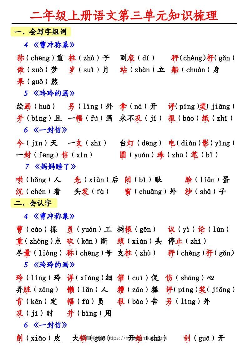 【第三单元知识梳理】二上语文-领航学科网