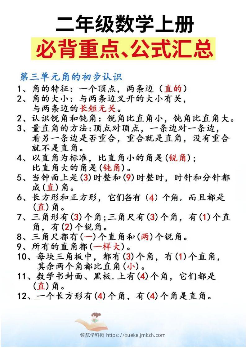 图片[2]-二上数学必背重点知识汇总精编人教版-领航学科网