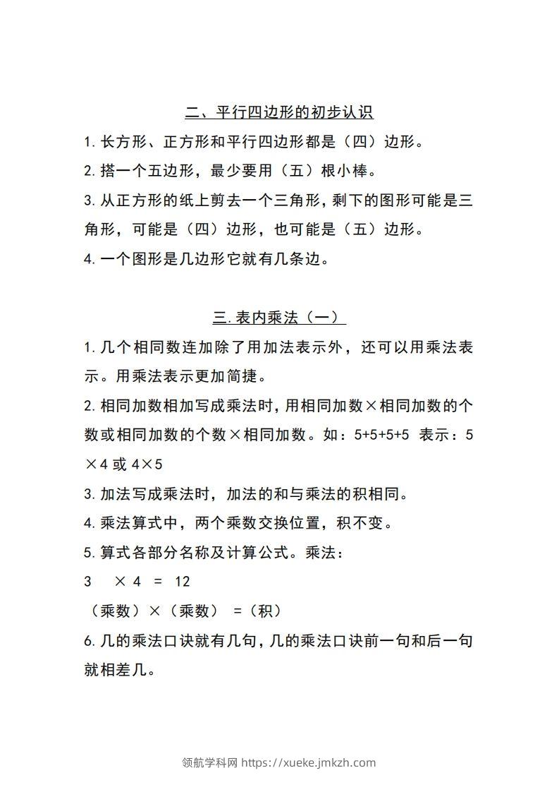 图片[2]-二上苏教数学知识点重点汇总-领航学科网