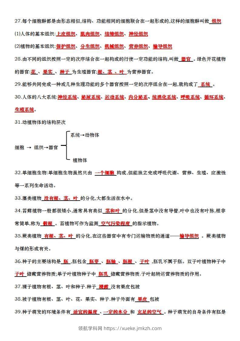 图片[3]-七上生物全册知识点填空72题（答案）-领航学科网