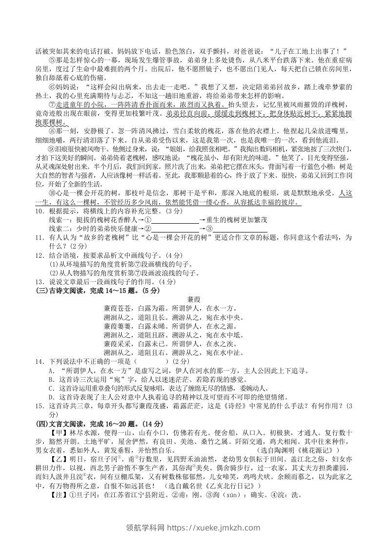 图片[3]-2023-2024学年广西河池市宜州区八年级下学期期中语文试题及答案(Word版)-领航学科网