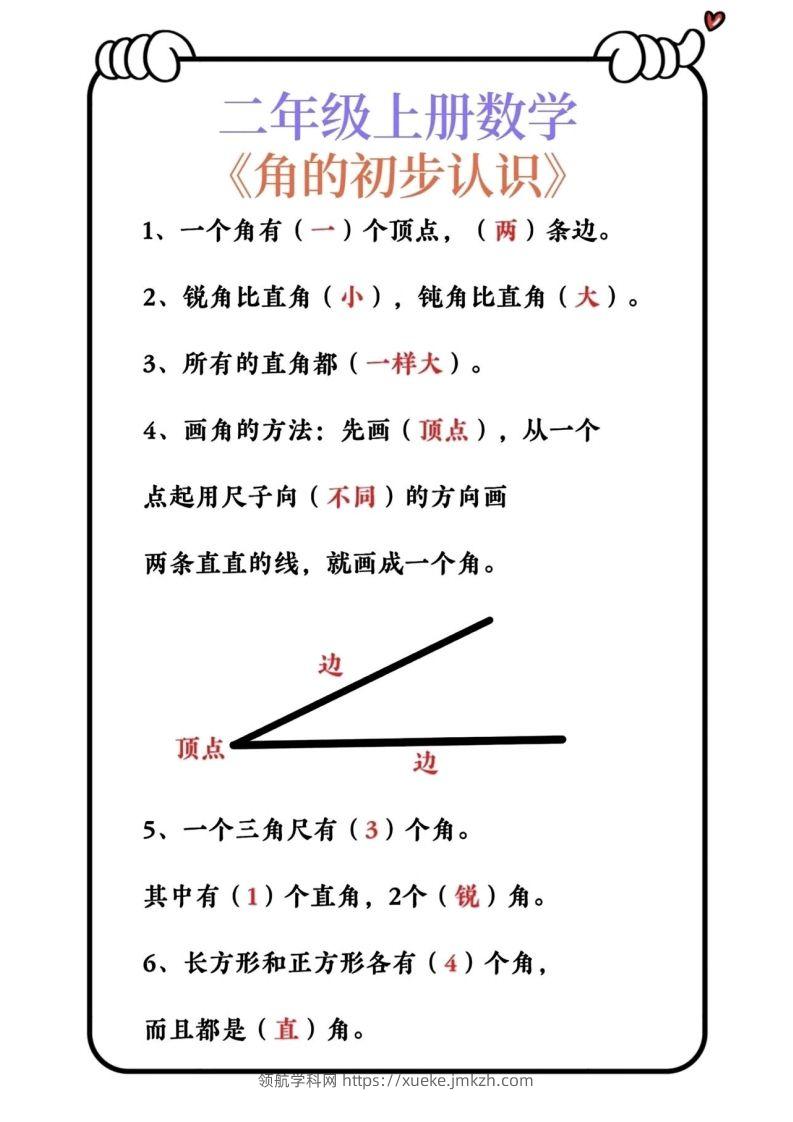 图片[2]-二上数学角的认识必背公式-领航学科网