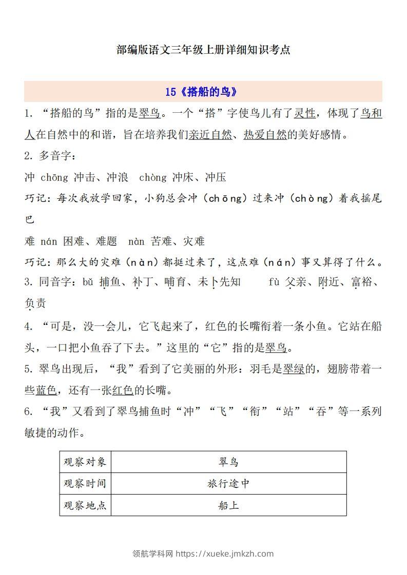 三（上）语文第5单元自编知识点-领航学科网