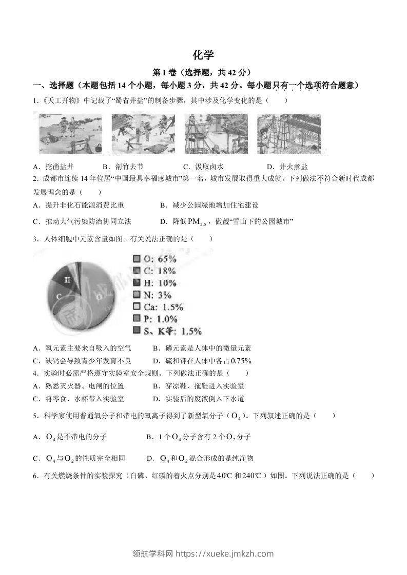 2023年四川省成都市中考化学真题-领航学科网