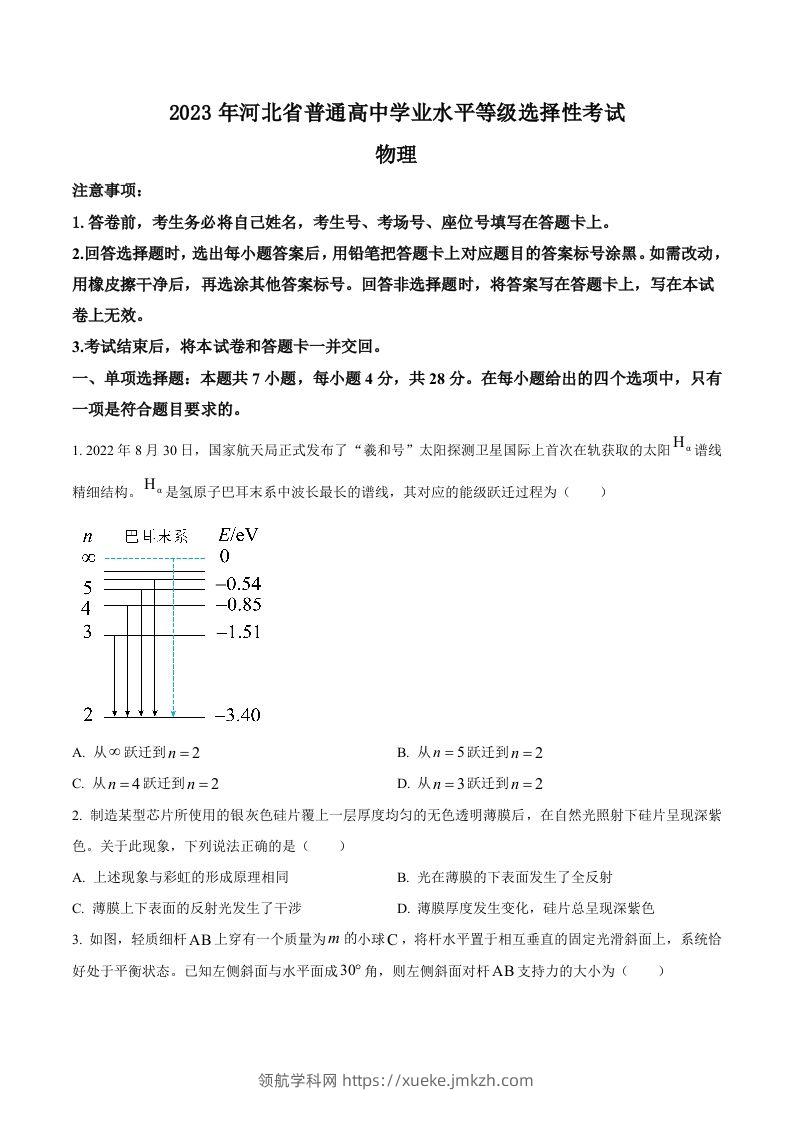 2023年高考物理试卷（河北）（空白卷）-领航学科网