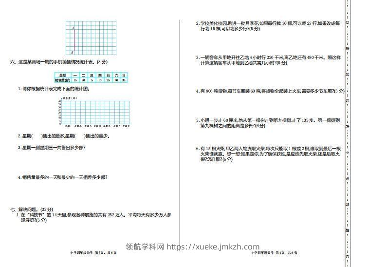 图片[2]-四上人教版数学【期末真题测试卷.1】-领航学科网