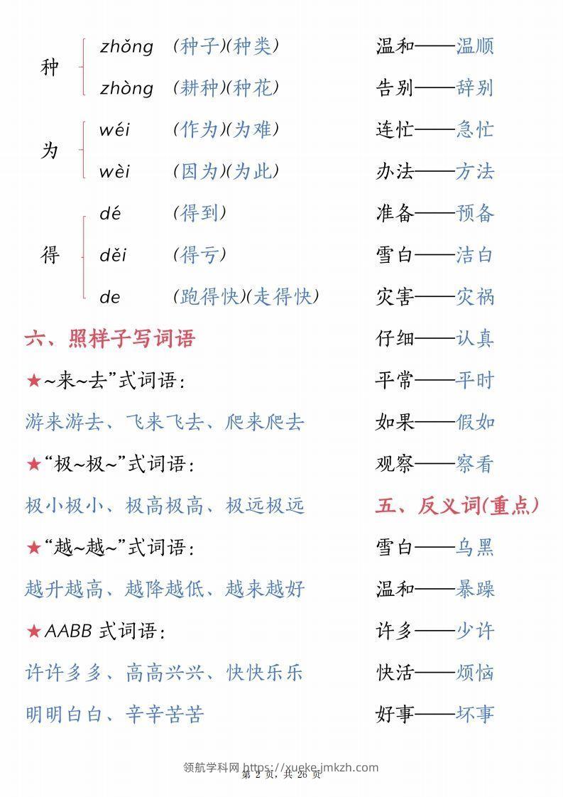 图片[2]-【1-8单元汇总知识要点（26页）】二上语文-领航学科网