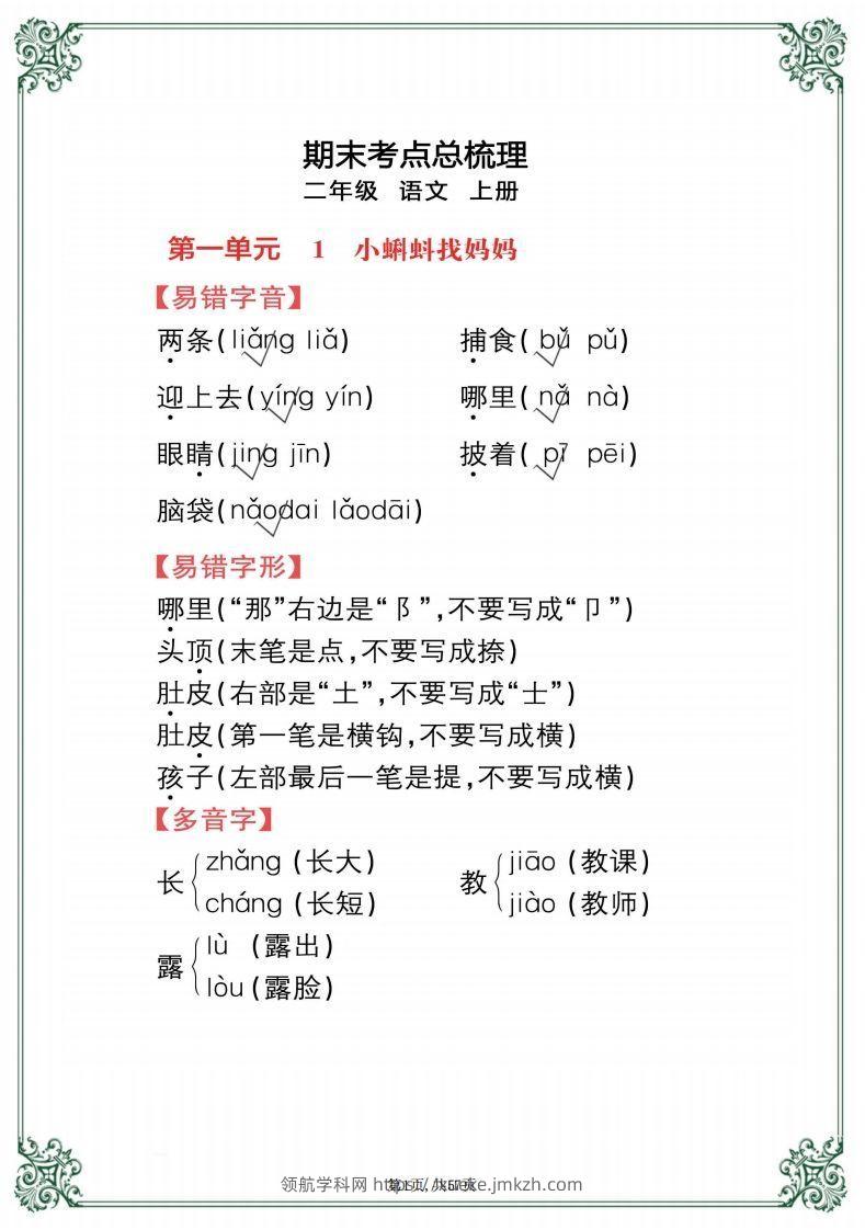 【考点总梳理57页】二上语文-领航学科网