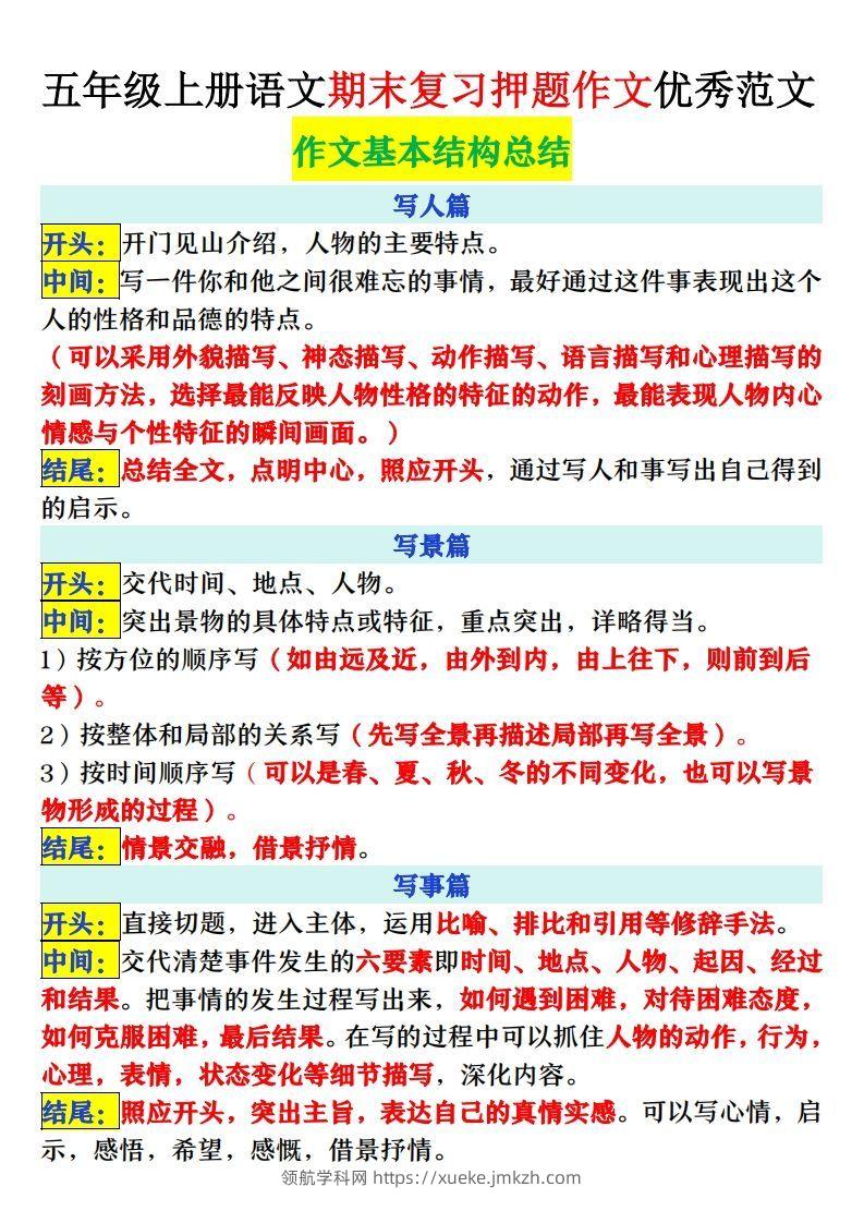 图片[2]-【期末复习押题作文优秀范文】五上语文-领航学科网