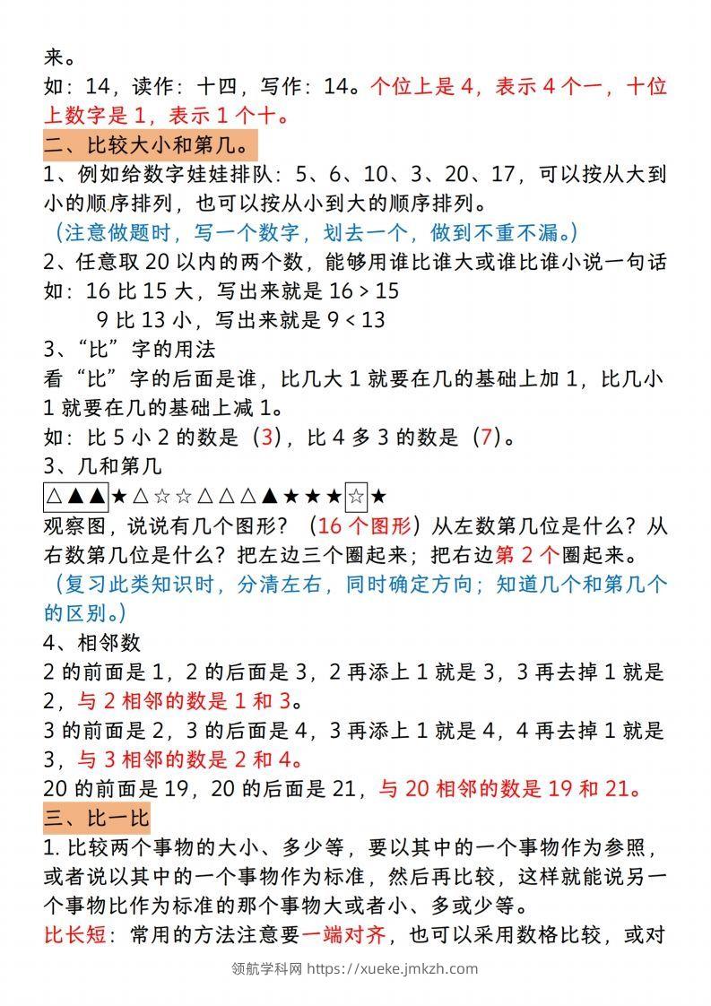 图片[2]-【一上数学人教版】一年级上册数学期末知识点汇总-领航学科网