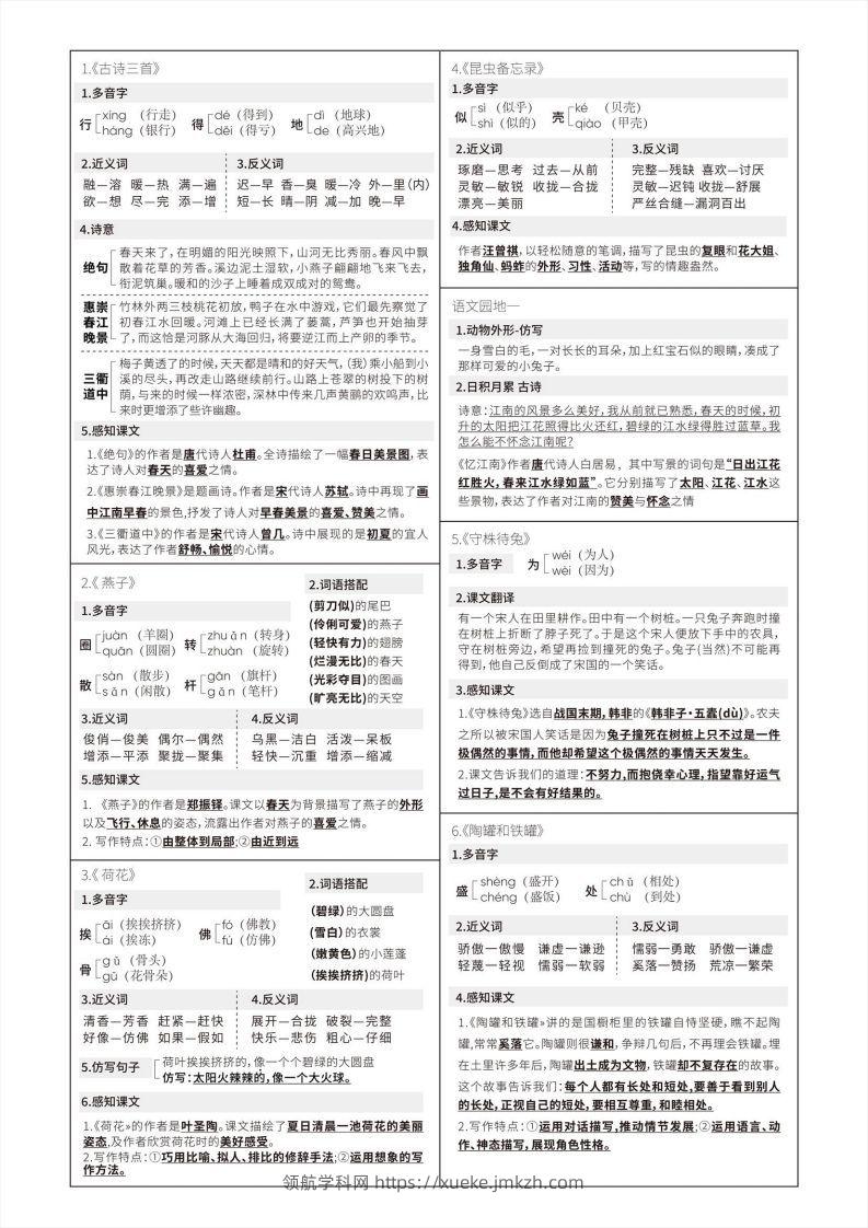 【语文寒假预习】三年级下册写字表课课贴（第二版）-领航学科网