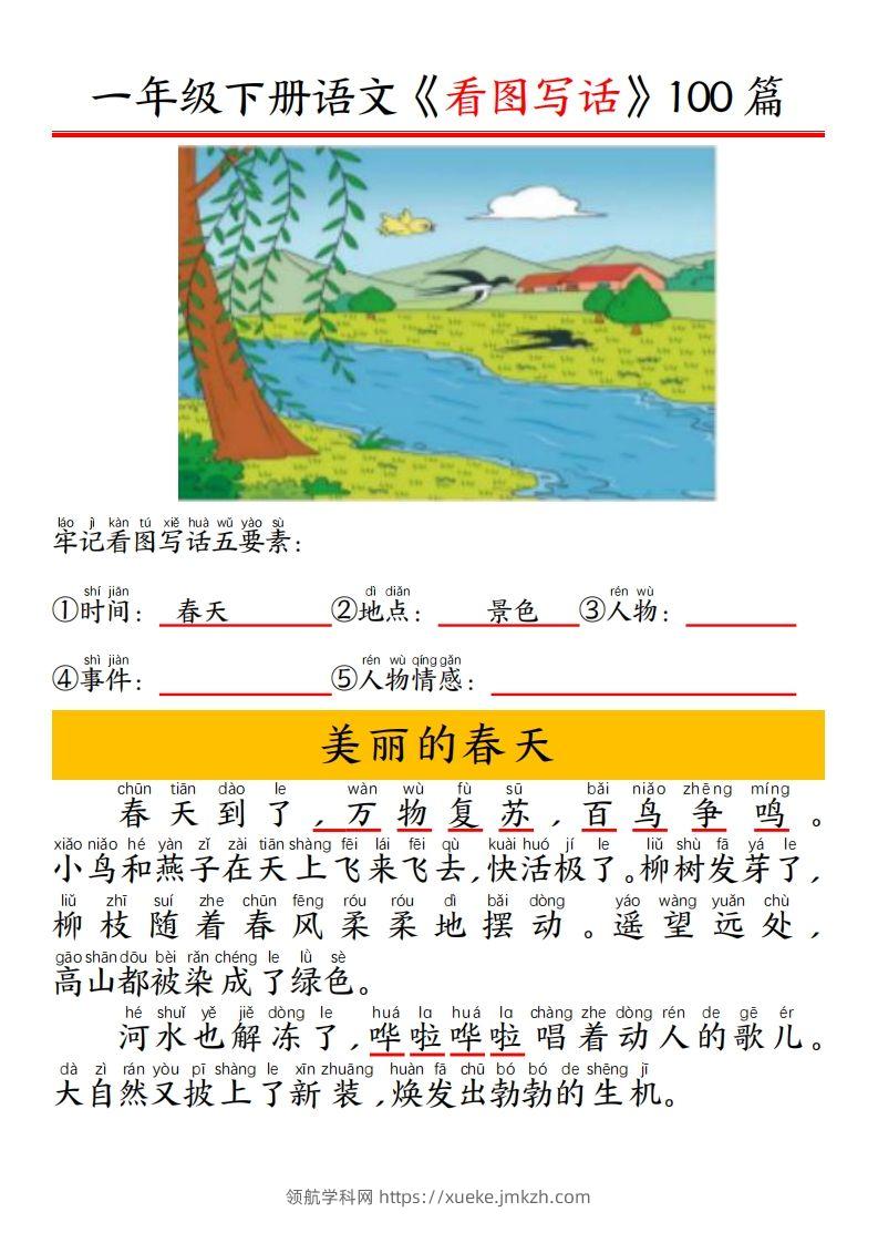 图片[2]-一年级下册语文看图写话五要素训练拼音版精选100篇-领航学科网