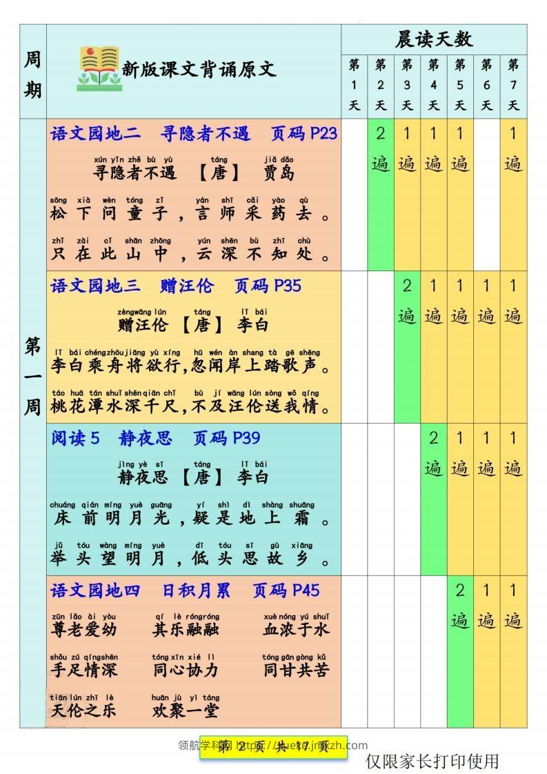 图片[2]-【预习背诵】一下语文预习课文背诵337法+课文内容填空17页-领航学科网