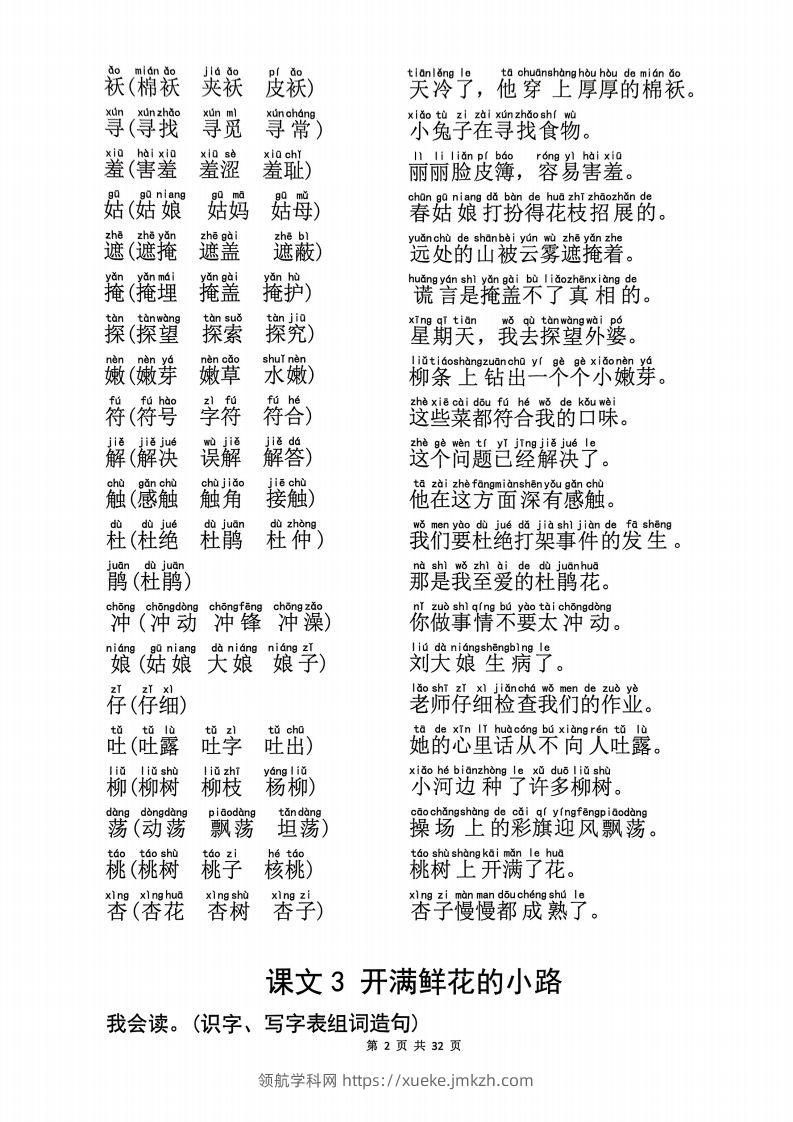 图片[2]-25学年二下语文生字拼音组词造句32页-领航学科网