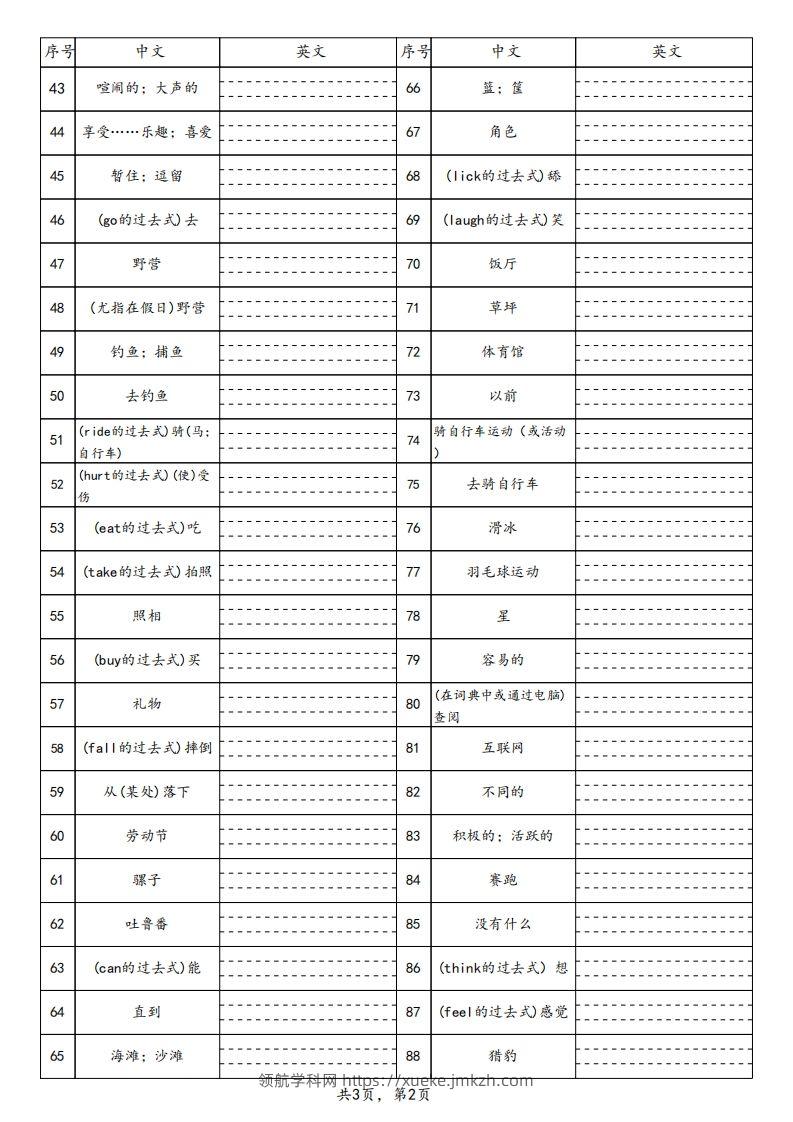 图片[2]-【默写】25春人教pep六下英语单词默写表（3页）-领航学科网
