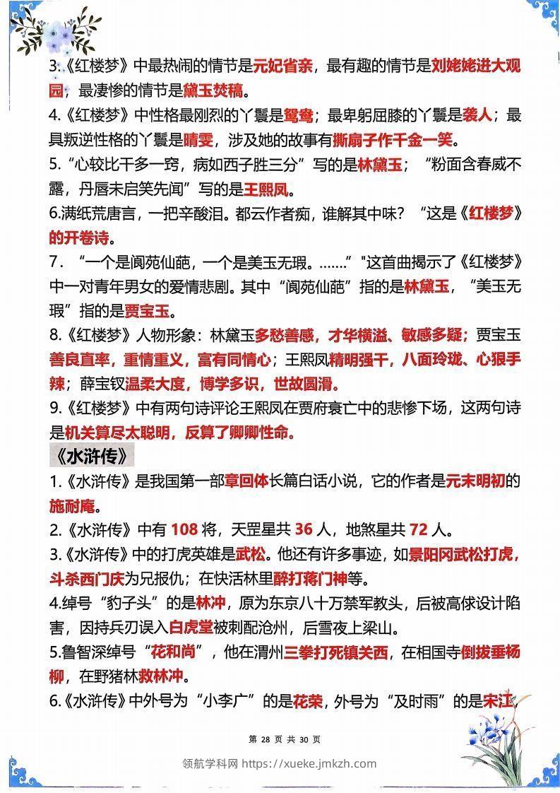 图片[2]-【四大名著】五年级下册语文四大名著常考知识点-领航学科网