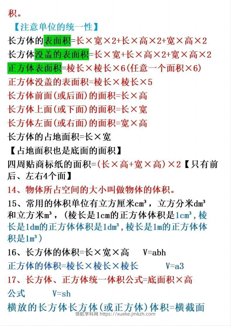 图片[2]-五下数学：38个必背知识点（通用）-领航学科网