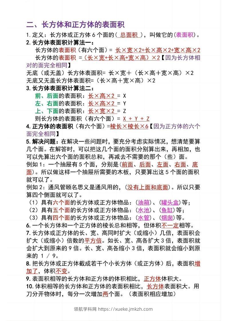 图片[2]-五下数学：长方体必背知识点（通用）-领航学科网