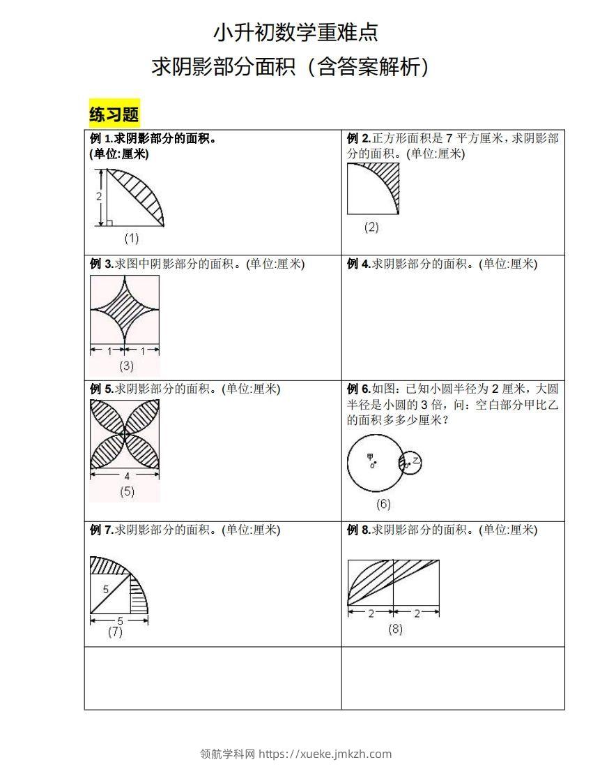 小升初数学重难点求阴影部分面积（含答案解析）-领航学科网