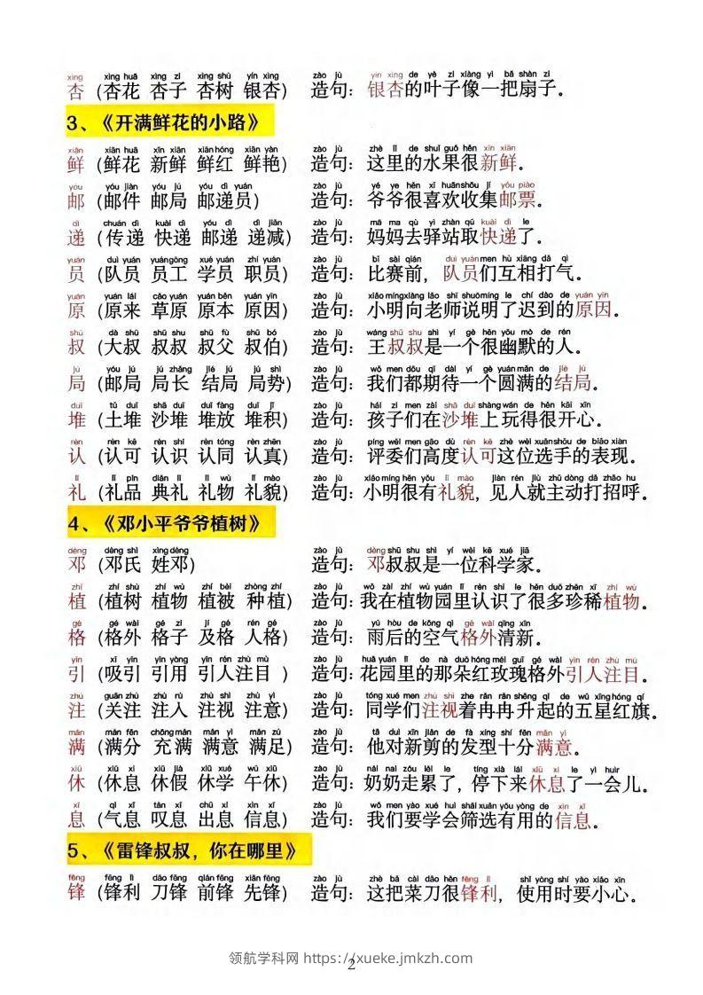 图片[2]-2025新版•二下语文《同步生字拼音组词造句》-领航学科网