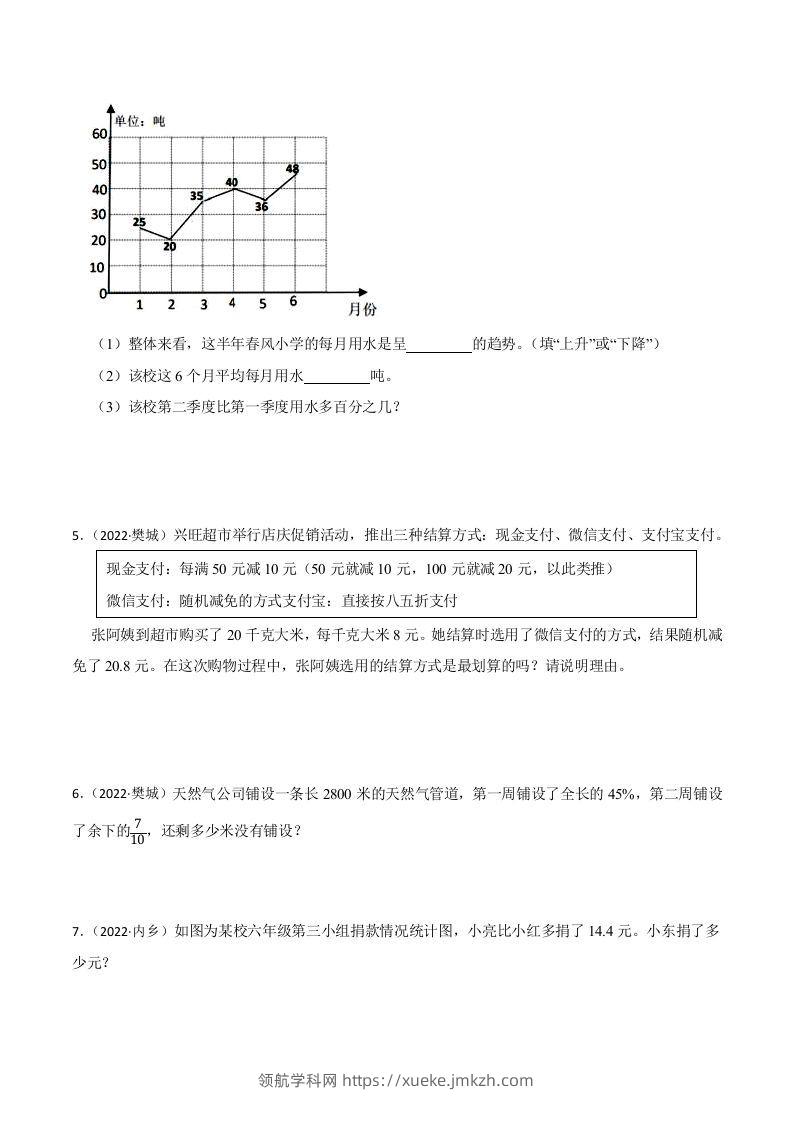 图片[2]-小升初真题汇编：百分数应用题（专项训练）-小学数学六年级下册青岛63版-领航学科网