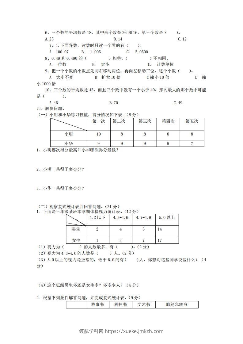 图片[2]-四下青岛版63数学第八单元测试卷-1-领航学科网