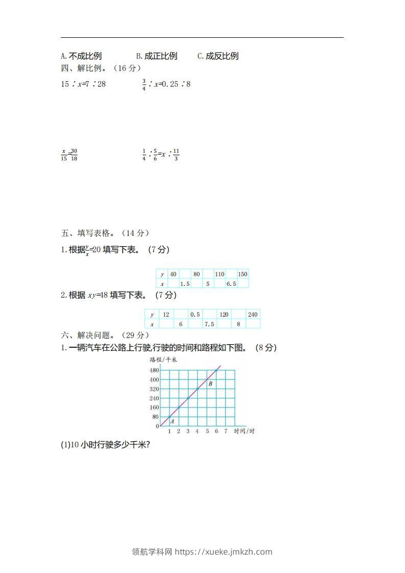 图片[2]-六下北师大数学第四单元测试卷-1-领航学科网
