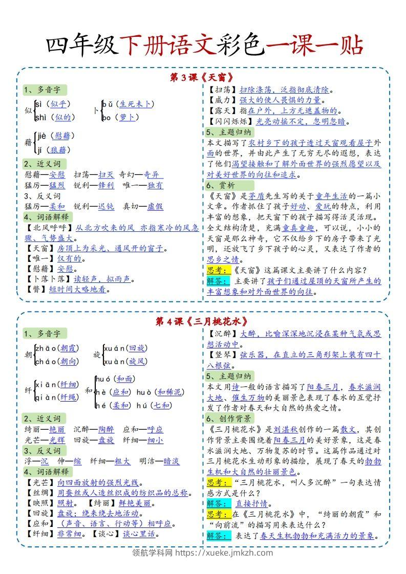 图片[2]-四年级下语文彩色一课一贴全-领航学科网