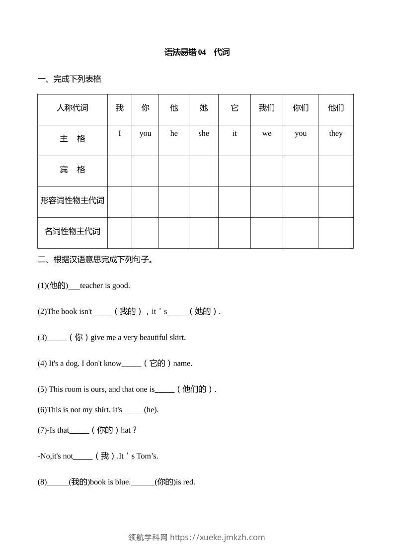 语法易错04代词【2025小升初英语语法易错专练】-领航学科网