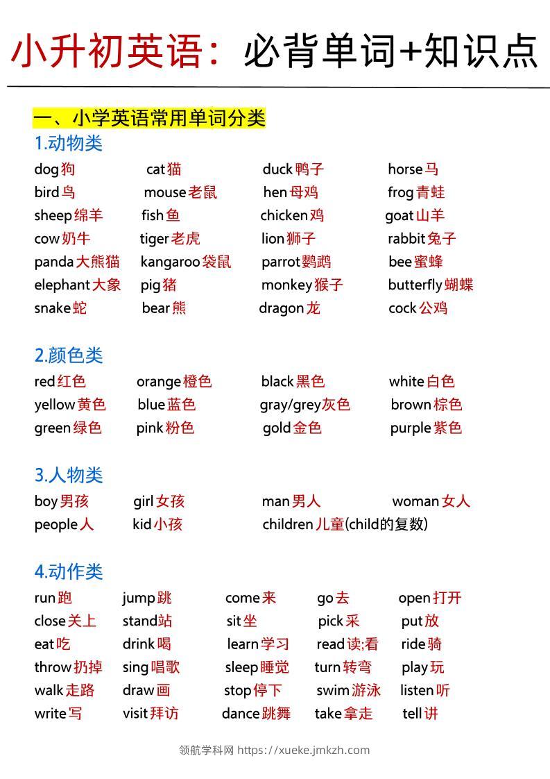 《小升初英语：必背单词+知识点.f》-领航学科网