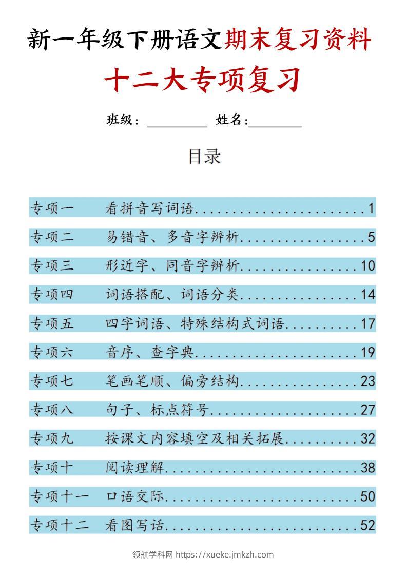 25新一下语文期末复习十二大专项归类复习（含答案66页）-领航学科网