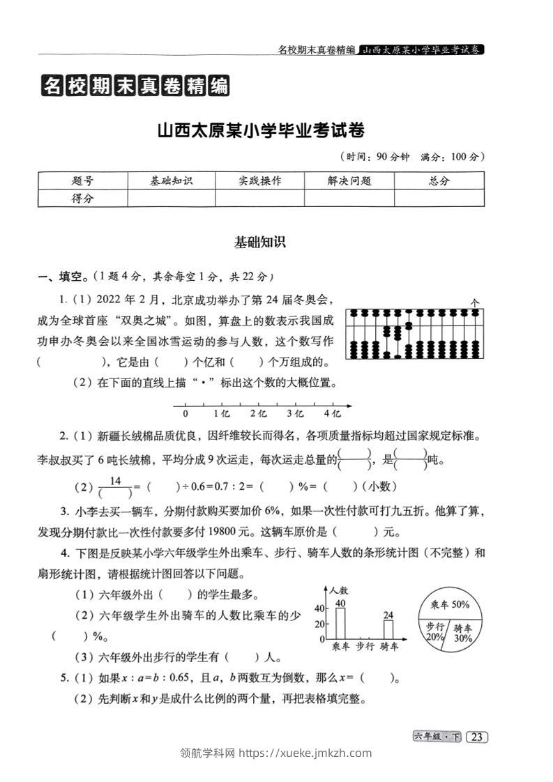 25春六年级数学下册人教版期末名校真题卷6套含答案-领航学科网
