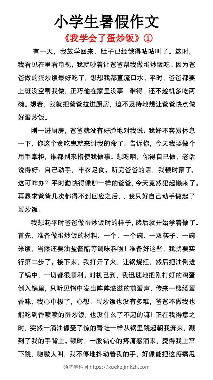 小学生暑假作文《我学会了蛋炒饭》-小升初语文-领航学科网